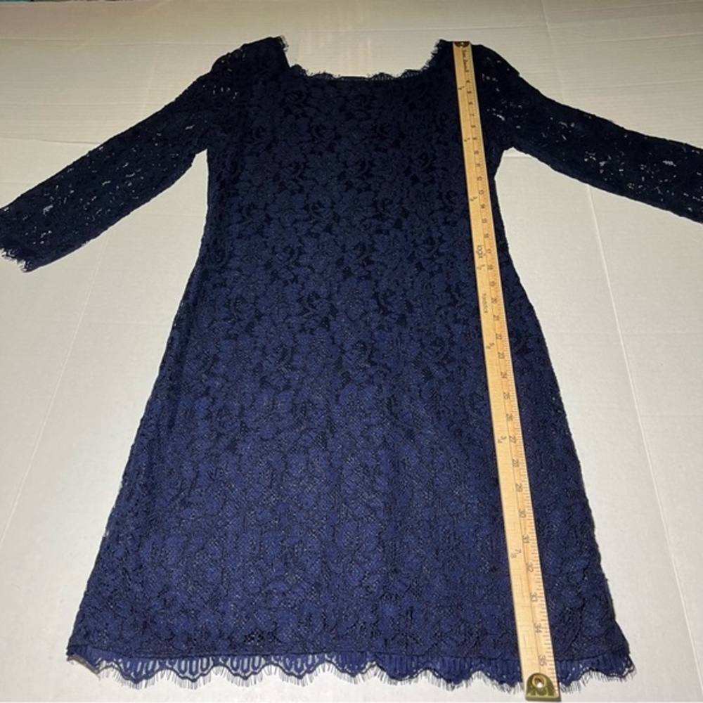 Diane Von Furstenberg Zarita Lace Midnight Blue Sheath Dress Size 10 - Picture 12 of 15
